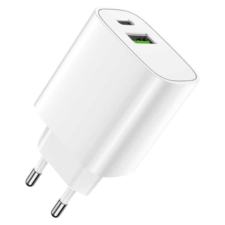 GSM113213 Forever LS 04 20W USB C PD & USB A QC Vægoplader, Hvid 01