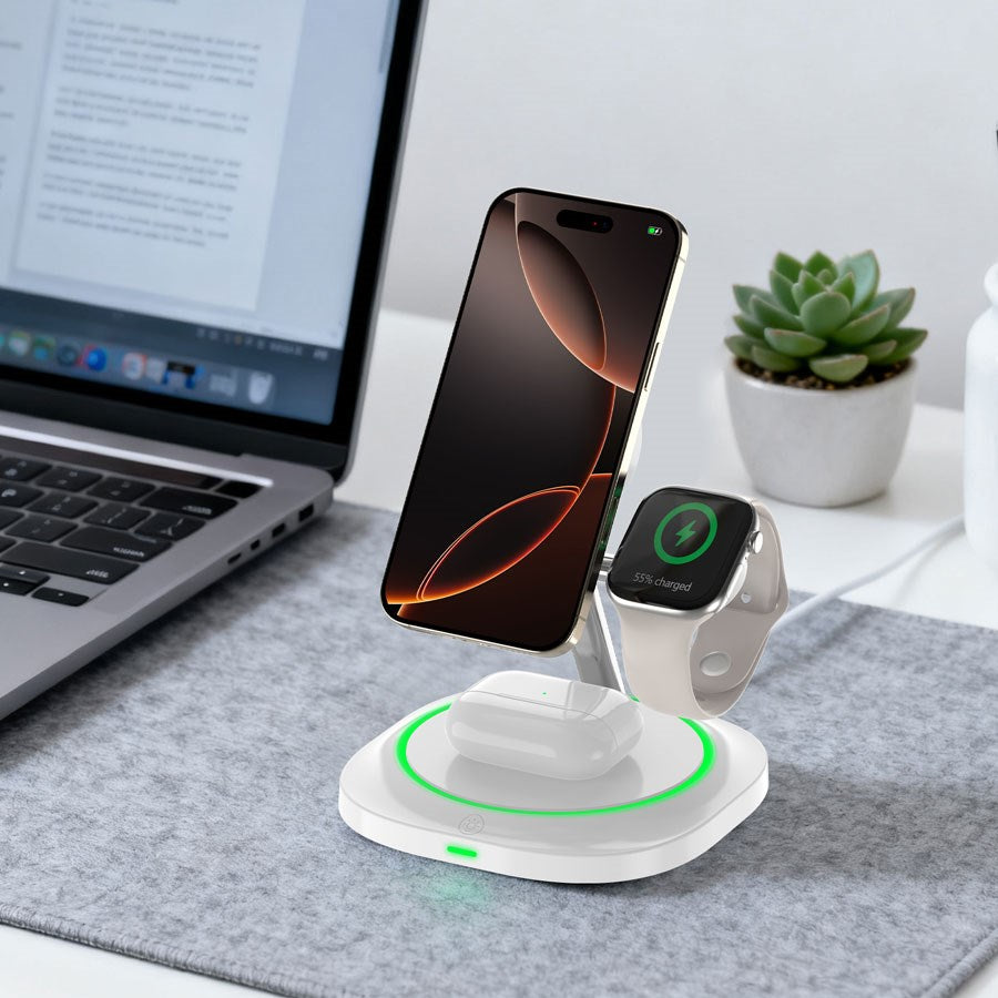 LPWCS02 Lippa 3 In 1 15W Wireless Charger Stand, White 2